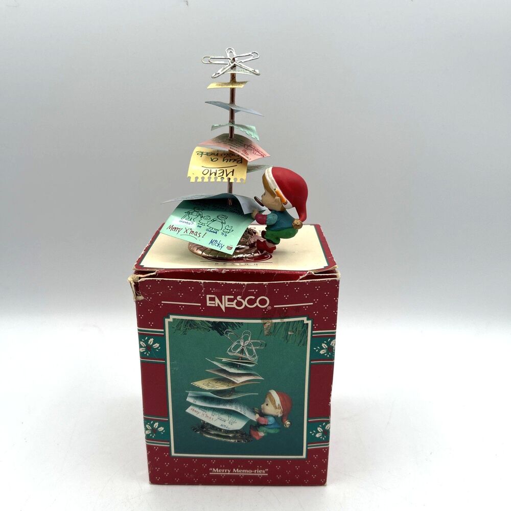 VTG 1994 Enesco Treasury Ornament Merry Memo-ries Note Tree Elf 599050 MIB